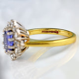 Ellibelle Jewellery Vintage 1990 Ceylon Sapphire & Vari-Diamond 18ct Gold Cluster Ring
