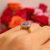 Ellibelle Jewellery Vintage 1990 Ceylon Sapphire & Vari-Diamond 18ct Gold Cluster Ring