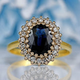 Ellibelle Jewellery Vintage 1990 Dark Sapphire & Diamond 18ct Gold Cluster Ring (1.76ct)