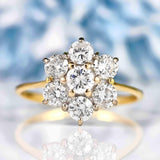 Ellibelle Jewellery Vintage 1990 Diamond 18ct Gold Daisy Cluster Engagement Ring (1.50ct)