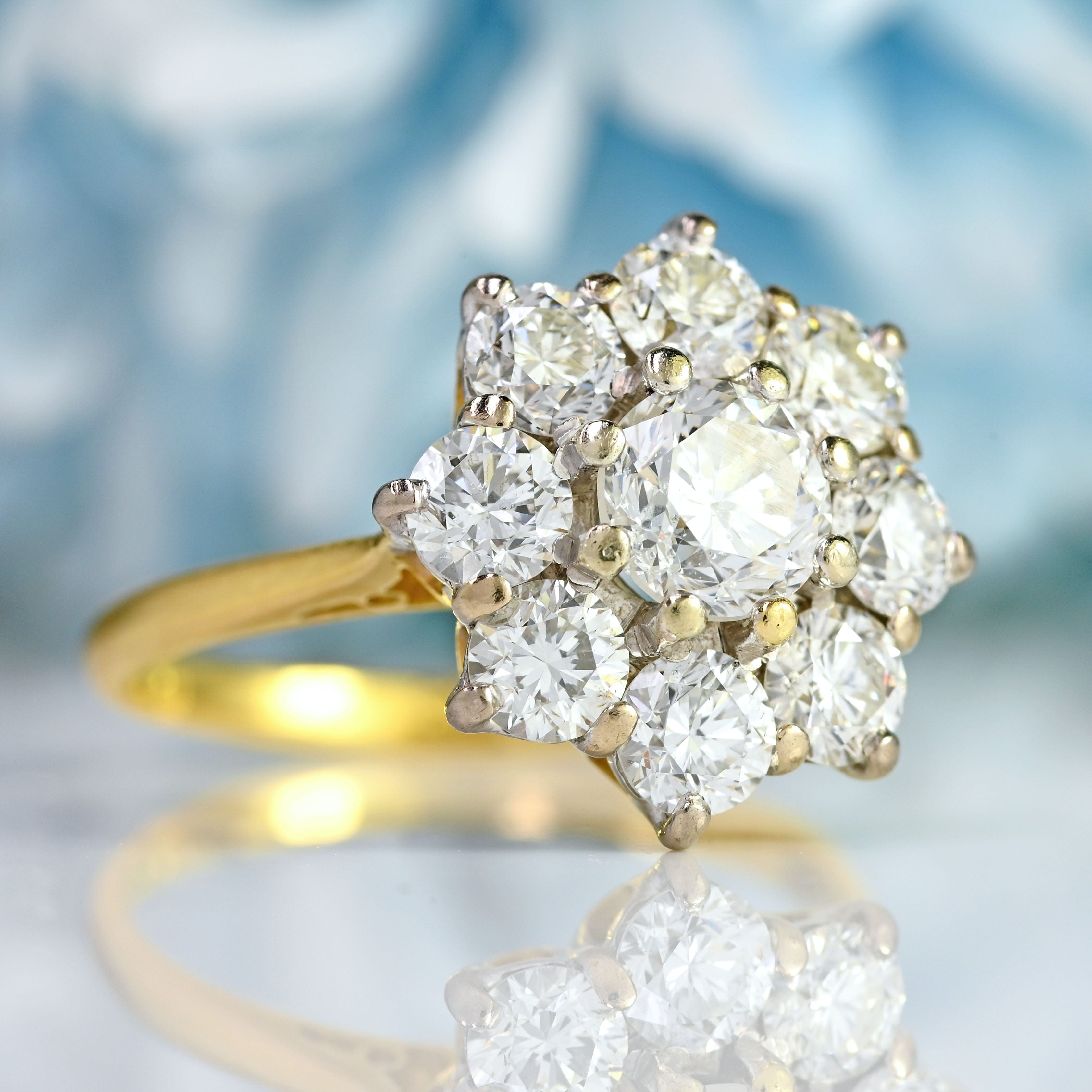 Ellibelle Jewellery Vintage 1990 Diamond 18ct Gold Daisy Cluster Engagement Ring (3.00cts)