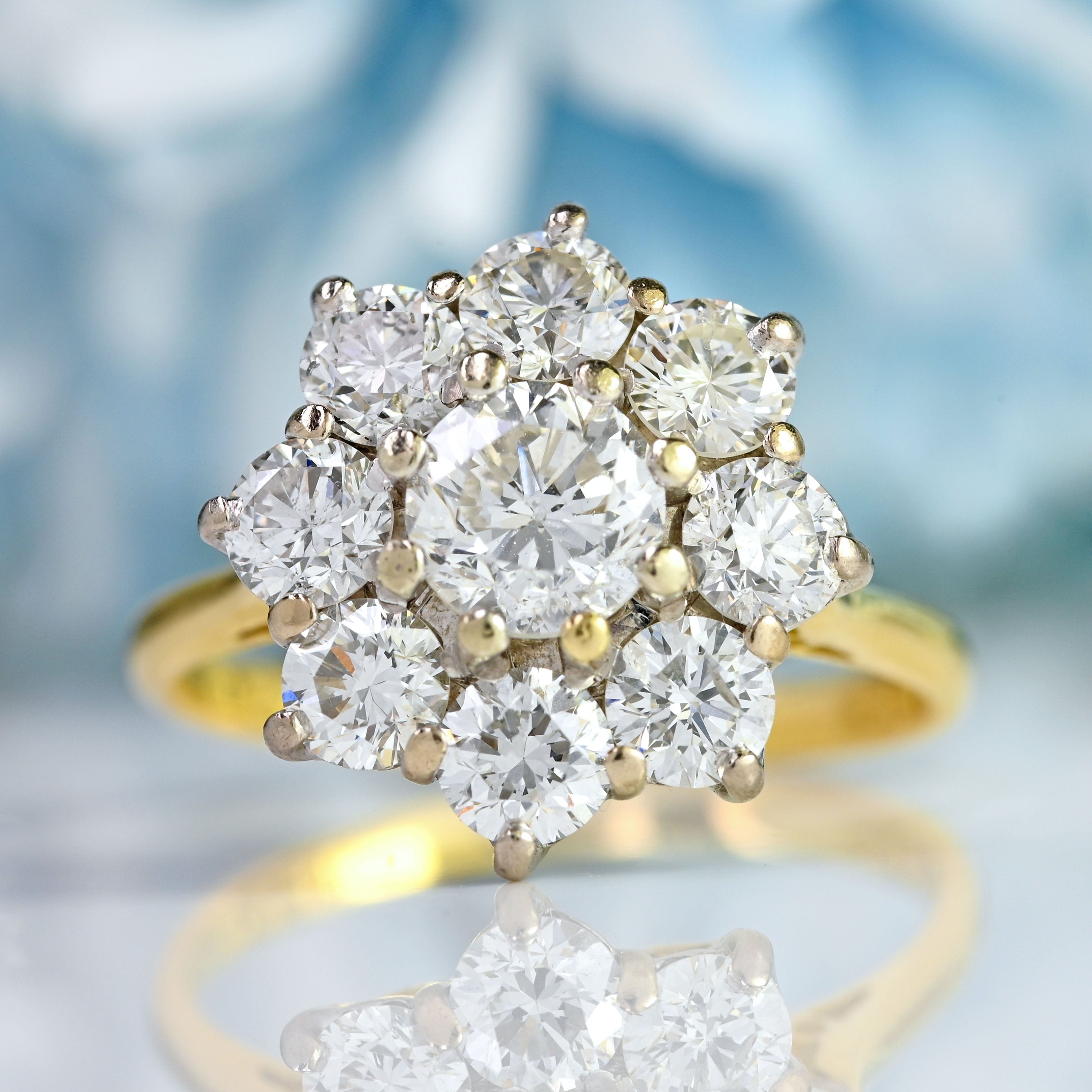 Ellibelle Jewellery Vintage 1990 Diamond 18ct Gold Daisy Cluster Engagement Ring (3.00cts)