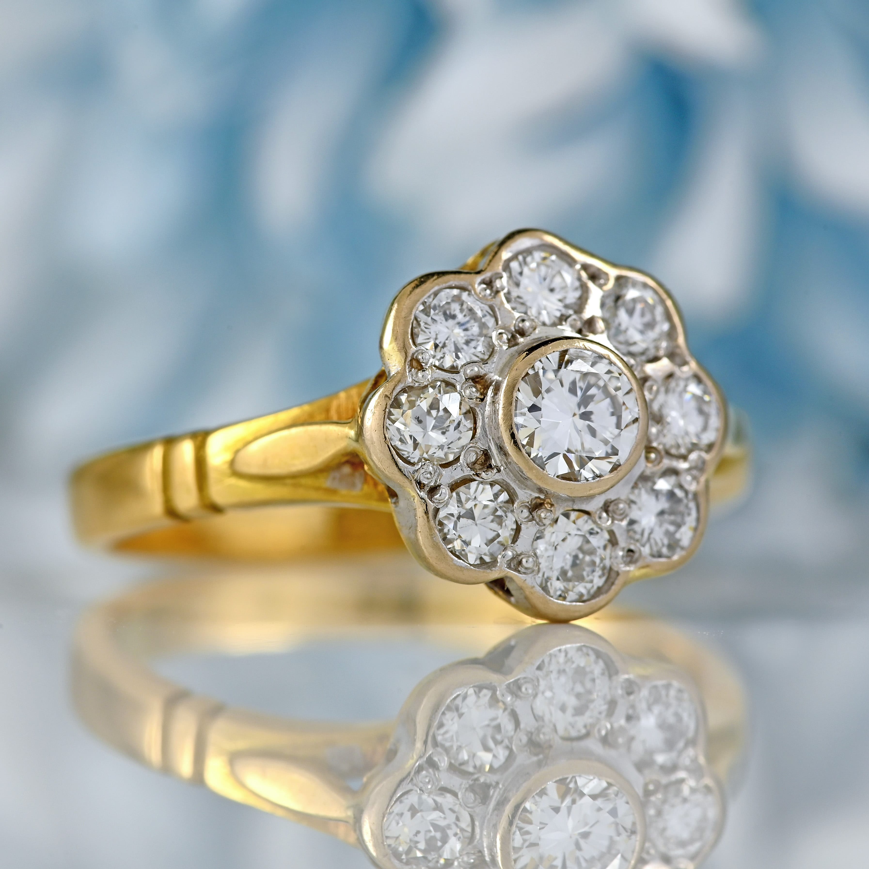 Ellibelle Jewellery Vintage 1990 Diamond 18ct Gold Daisy Cluster Ring (0.60cts)