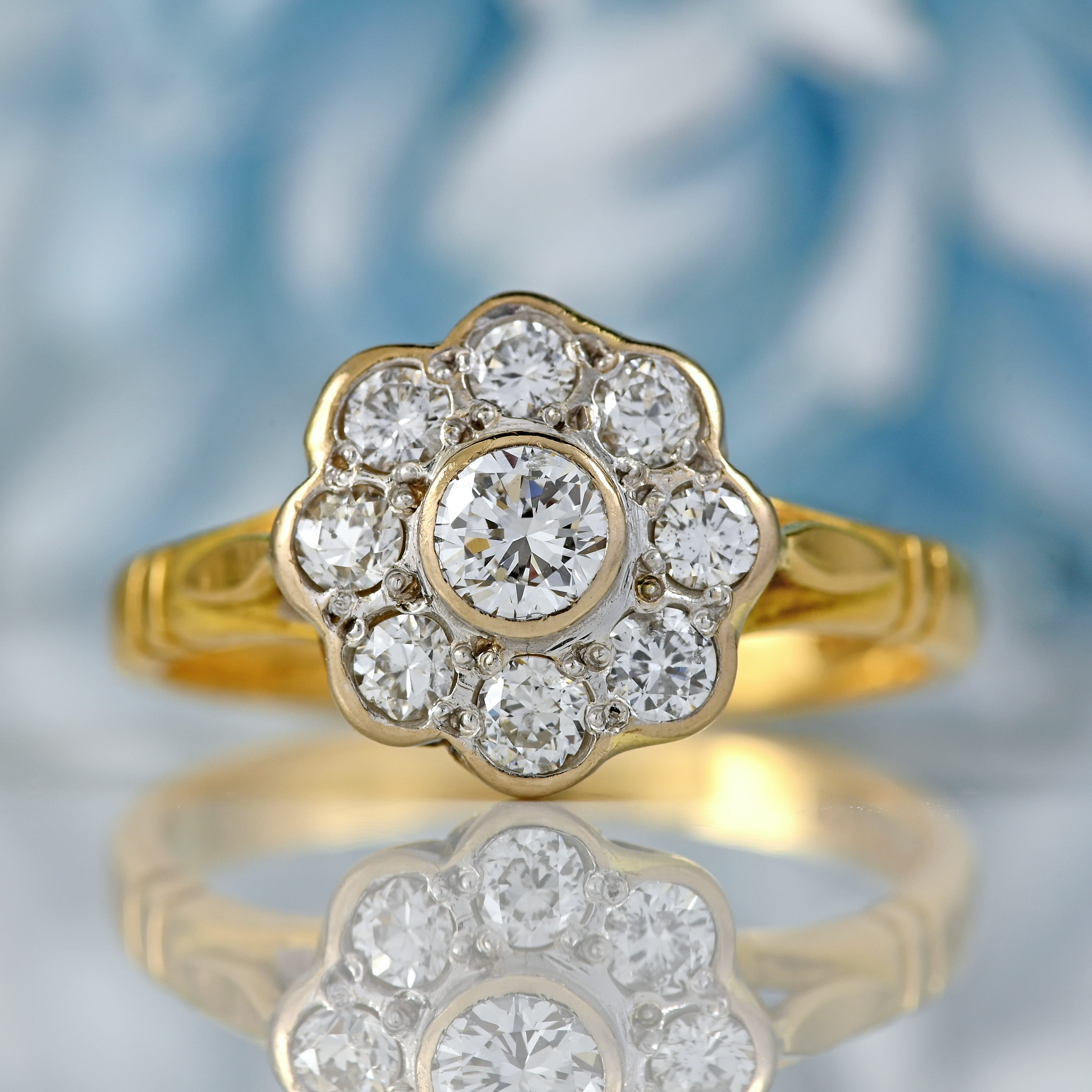 Ellibelle Jewellery Vintage 1990 Diamond 18ct Gold Daisy Cluster Ring (0.60cts)