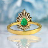Ellibelle Jewellery Vintage 1990 Emerald & Diamond 18ct Gold Pear Cluster Ring (0.75cts)