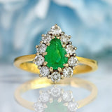 Ellibelle Jewellery Vintage 1990 Emerald & Diamond 18ct Gold Pear Cluster Ring (0.75cts)