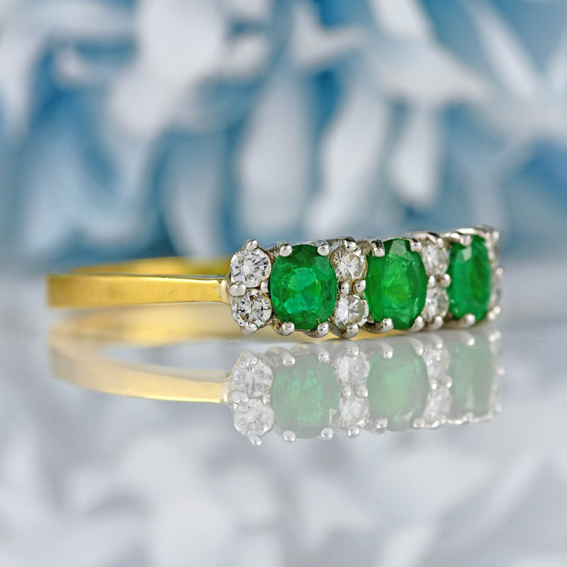 Ellibelle Jewellery Vintage 1990 Emerald & Diamond 18ct Gold Ring