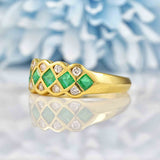 Ellibelle Jewellery Vintage 1990 Emerald & Diamond 18ct Gold Ring