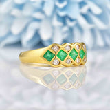 Ellibelle Jewellery Vintage 1990 Emerald & Diamond 18ct Gold Ring