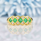 Ellibelle Jewellery Vintage 1990 Emerald & Diamond 18ct Gold Ring