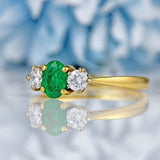 Ellibelle Jewellery Vintage 1990 Emerald & Diamond Three-Stone Engagement Ring