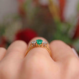 Ellibelle Jewellery Vintage 1990 Emerald & Diamond Three-Stone Engagement Ring