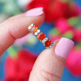 Ellibelle Jewellery Vintage 1990 Fire Opal & Diamond 18ct Gold Band Ring