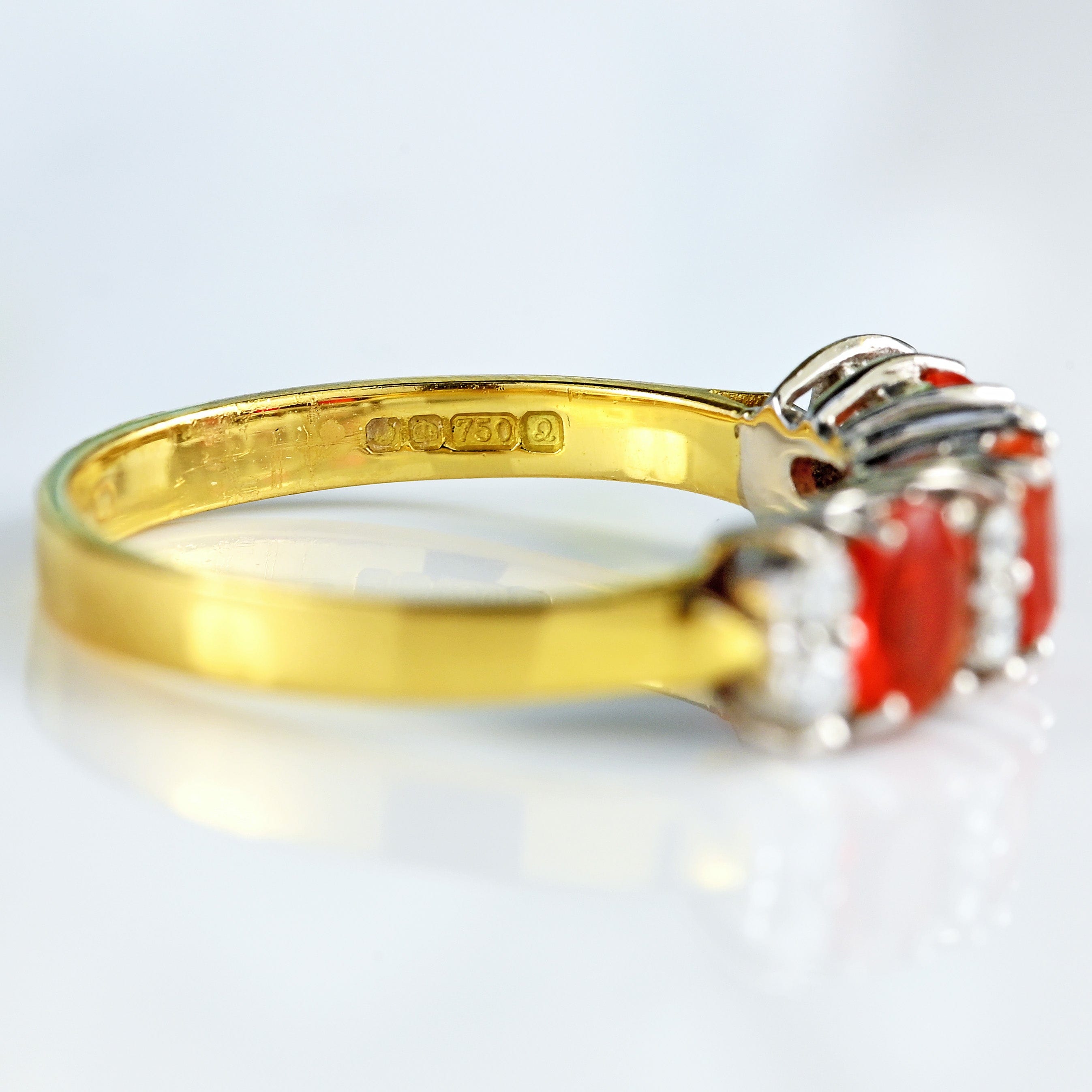 Ellibelle Jewellery Vintage 1990 Fire Opal & Diamond 18ct Gold Band Ring