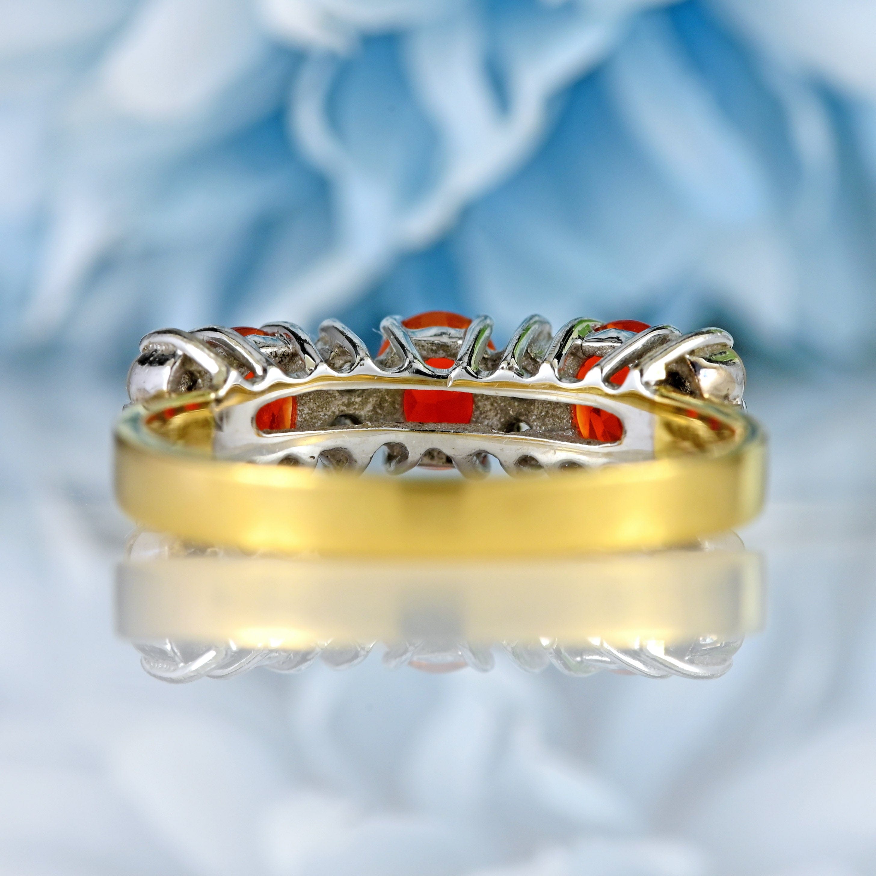 Ellibelle Jewellery Vintage 1990 Fire Opal & Diamond 18ct Gold Band Ring