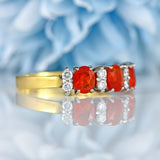 Ellibelle Jewellery Vintage 1990 Fire Opal & Diamond 18ct Gold Band Ring