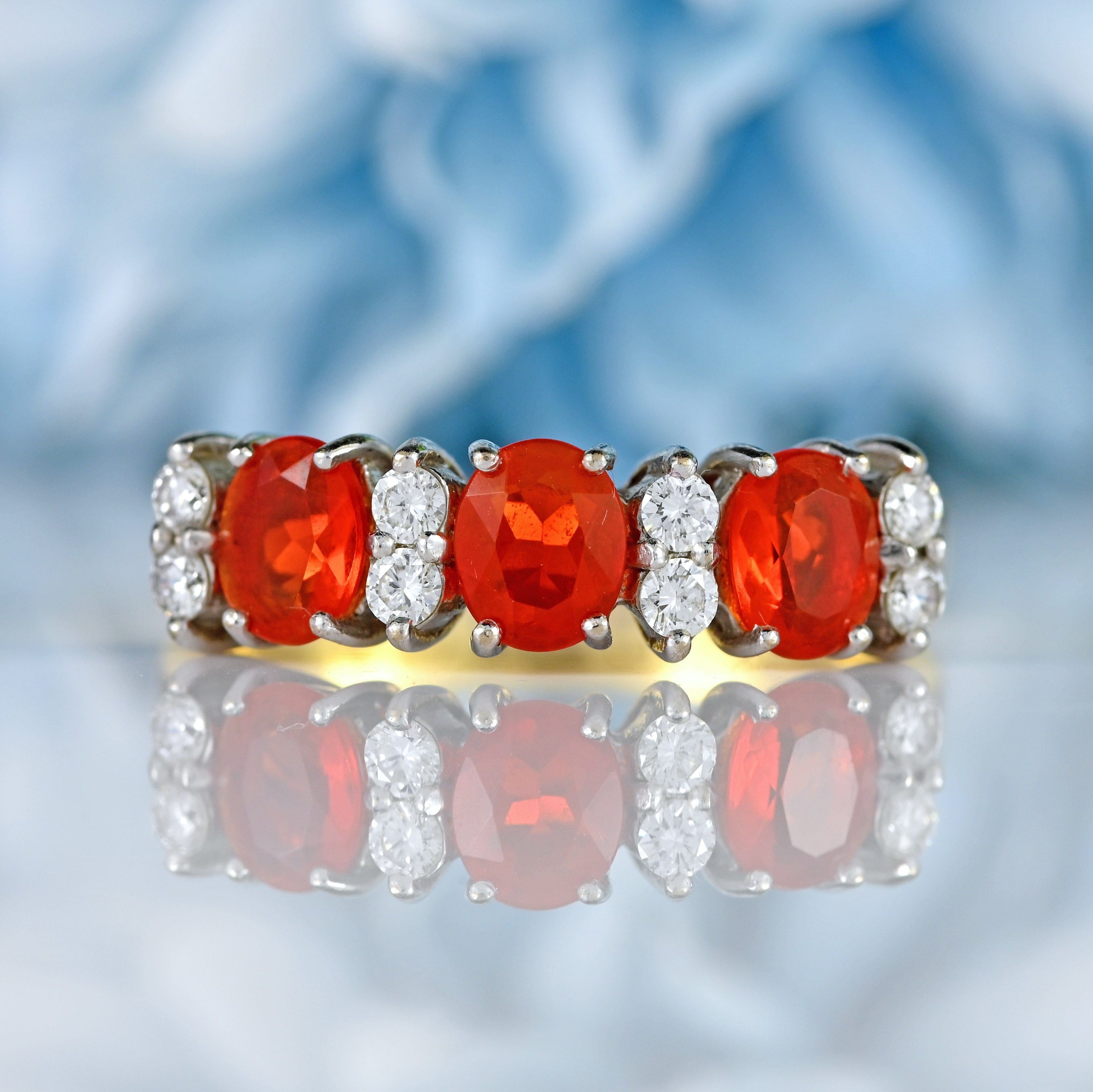 Ellibelle Jewellery Vintage 1990 Fire Opal & Diamond 18ct Gold Band Ring