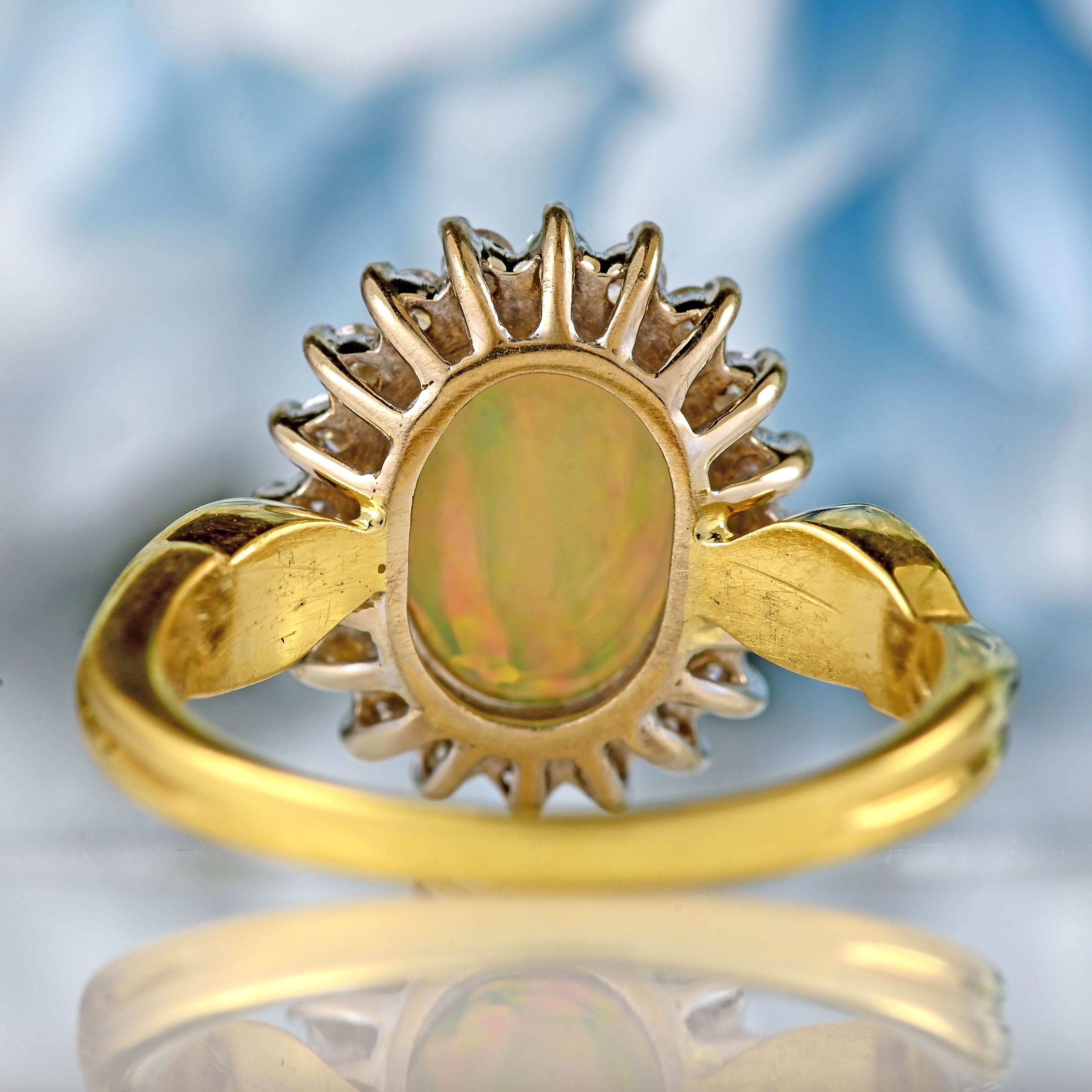 Ellibelle Jewellery Vintage 1990 Opal & Diamond 18ct Gold Cluster Ring