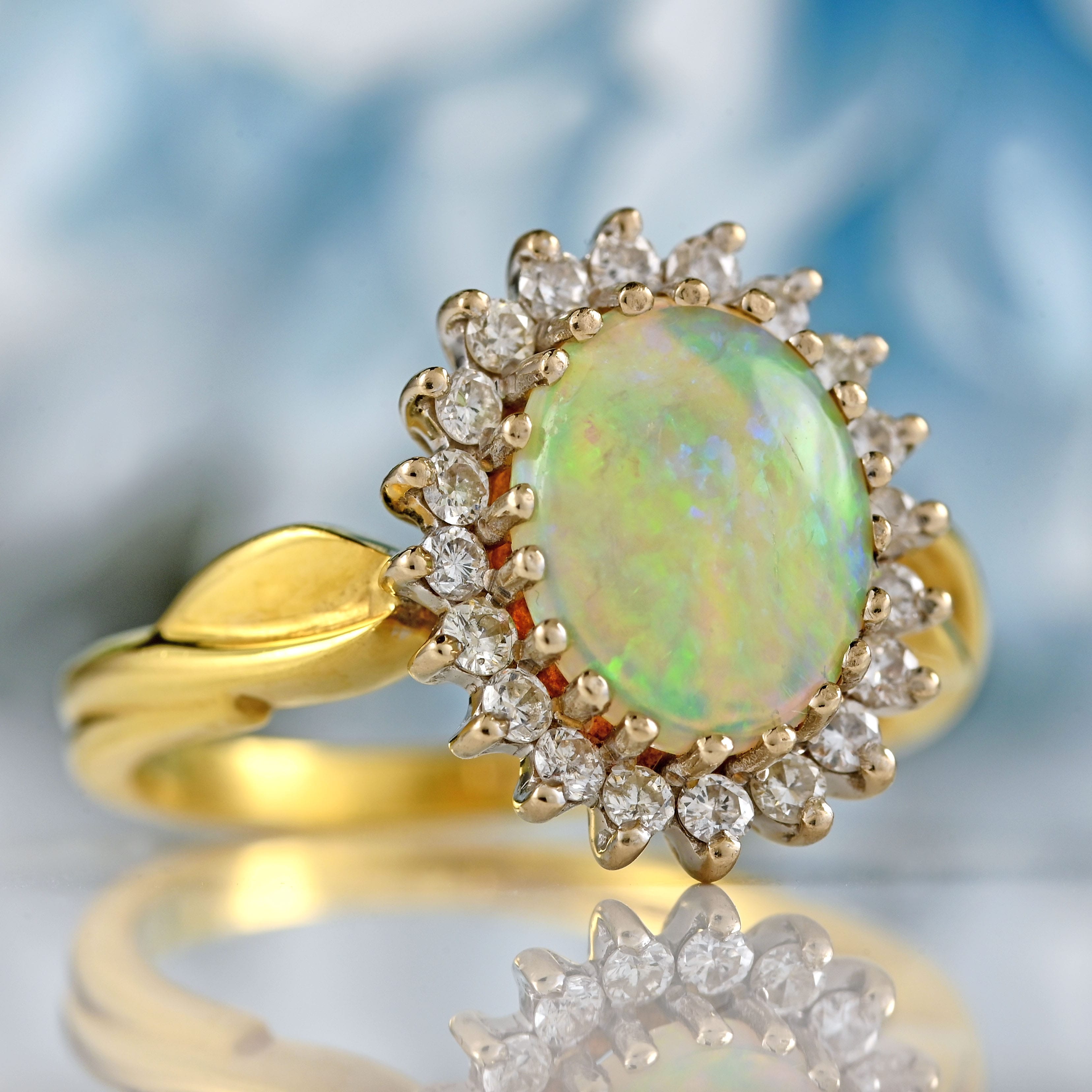 Ellibelle Jewellery Vintage 1990 Opal & Diamond 18ct Gold Cluster Ring