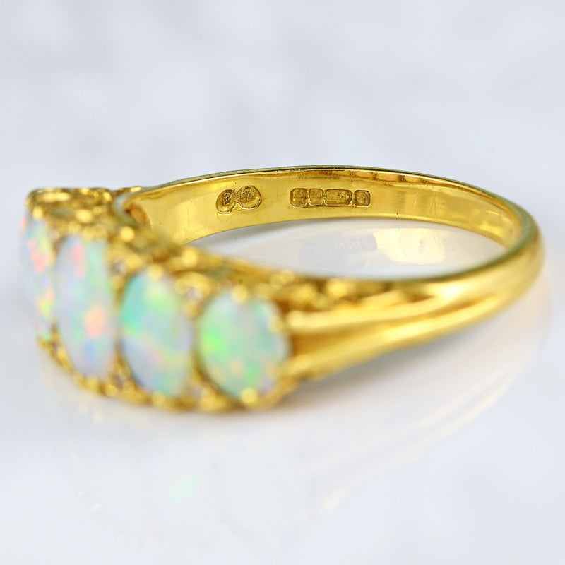 Ellibelle Jewellery Vintage 1990 Opal & Diamond 18ct Gold Five-Stone Ring