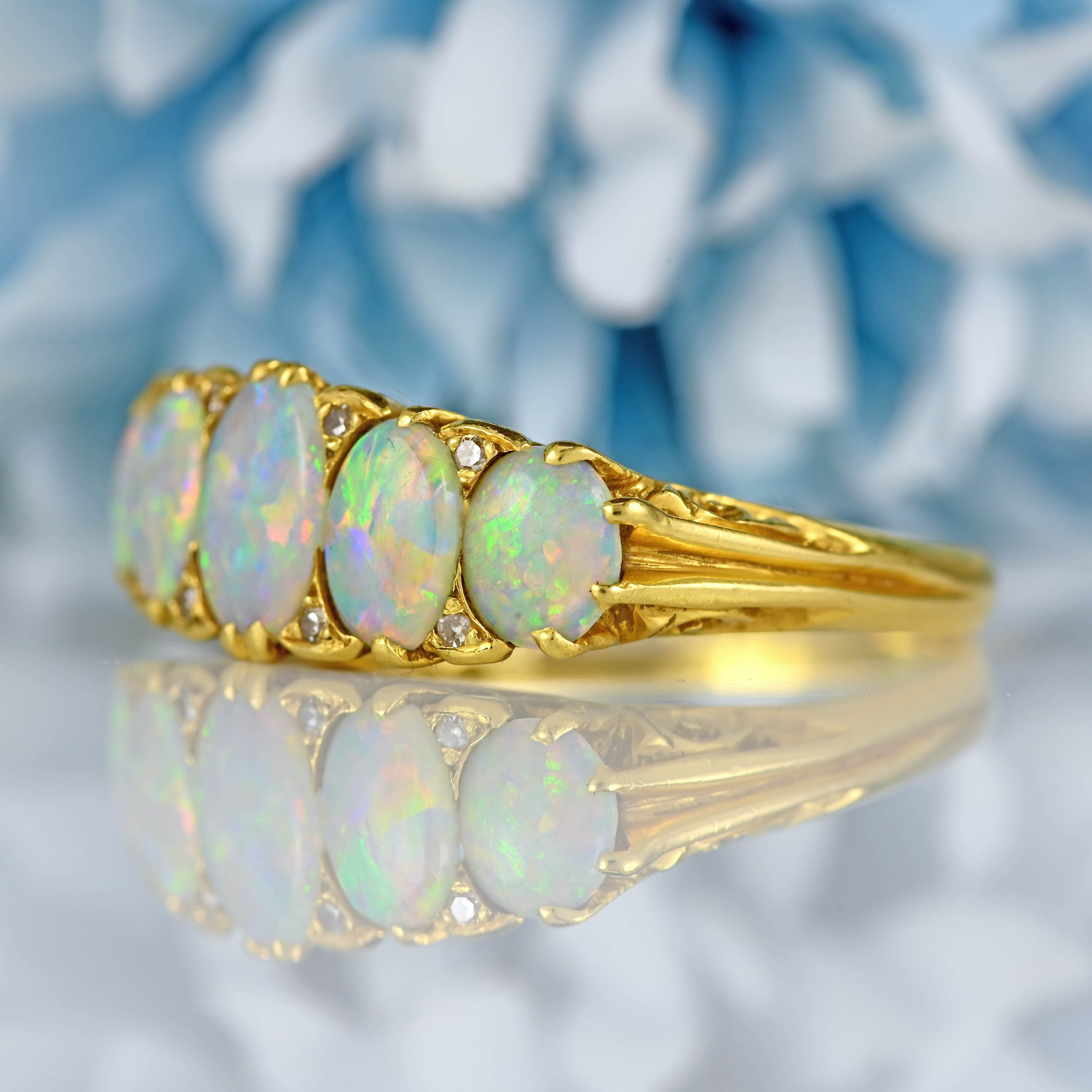 Ellibelle Jewellery Vintage 1990 Opal & Diamond 18ct Gold Five-Stone Ring