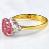 Ellibelle Jewellery Vintage 1990 Pink Tourmaline & Diamond 18ct Gold Three-Stone Trilogy Ring