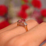 Ellibelle Jewellery Vintage 1990 Pink Tourmaline & Diamond 18ct Gold Three-Stone Trilogy Ring