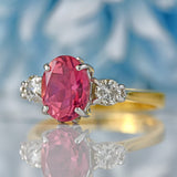 Ellibelle Jewellery Vintage 1990 Pink Tourmaline & Diamond 18ct Gold Three-Stone Trilogy Ring