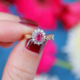 Ellibelle Jewellery Vintage 1990 Ruby & Diamond 18ct Gold Cluster Ring