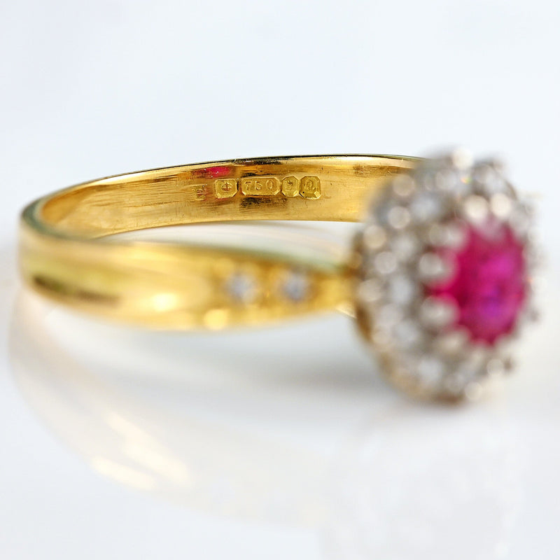 Ellibelle Jewellery Vintage 1990 Ruby & Diamond 18ct Gold Cluster Ring