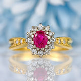 Ellibelle Jewellery Vintage 1990 Ruby & Diamond 18ct Gold Cluster Ring