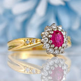 Ellibelle Jewellery Vintage 1990 Ruby & Diamond 18ct Gold Cluster Ring