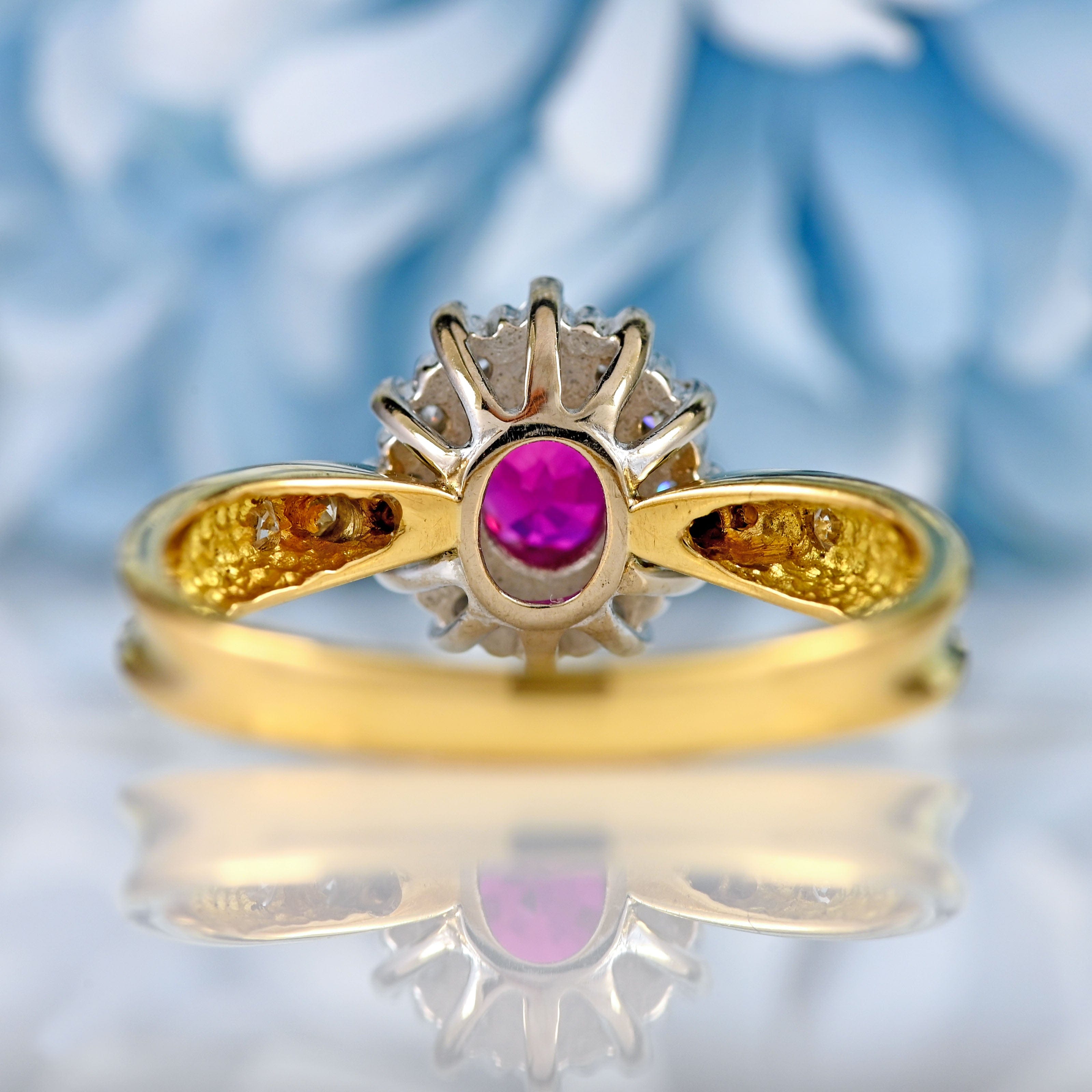 Ellibelle Jewellery Vintage 1990 Ruby & Diamond 18ct Gold Cluster Ring