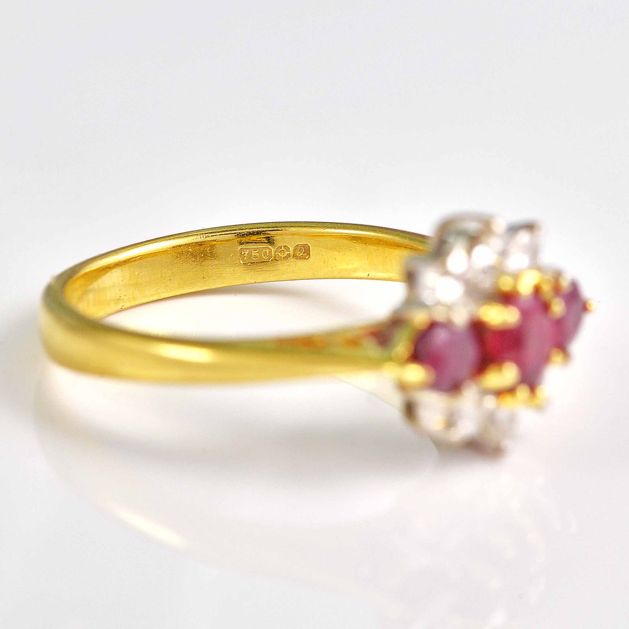 Ellibelle Jewellery Vintage 1990 Ruby & Diamond 18ct Gold Cluster Ring