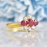 Ellibelle Jewellery Vintage 1990 Ruby & Diamond 18ct Gold Cluster Ring