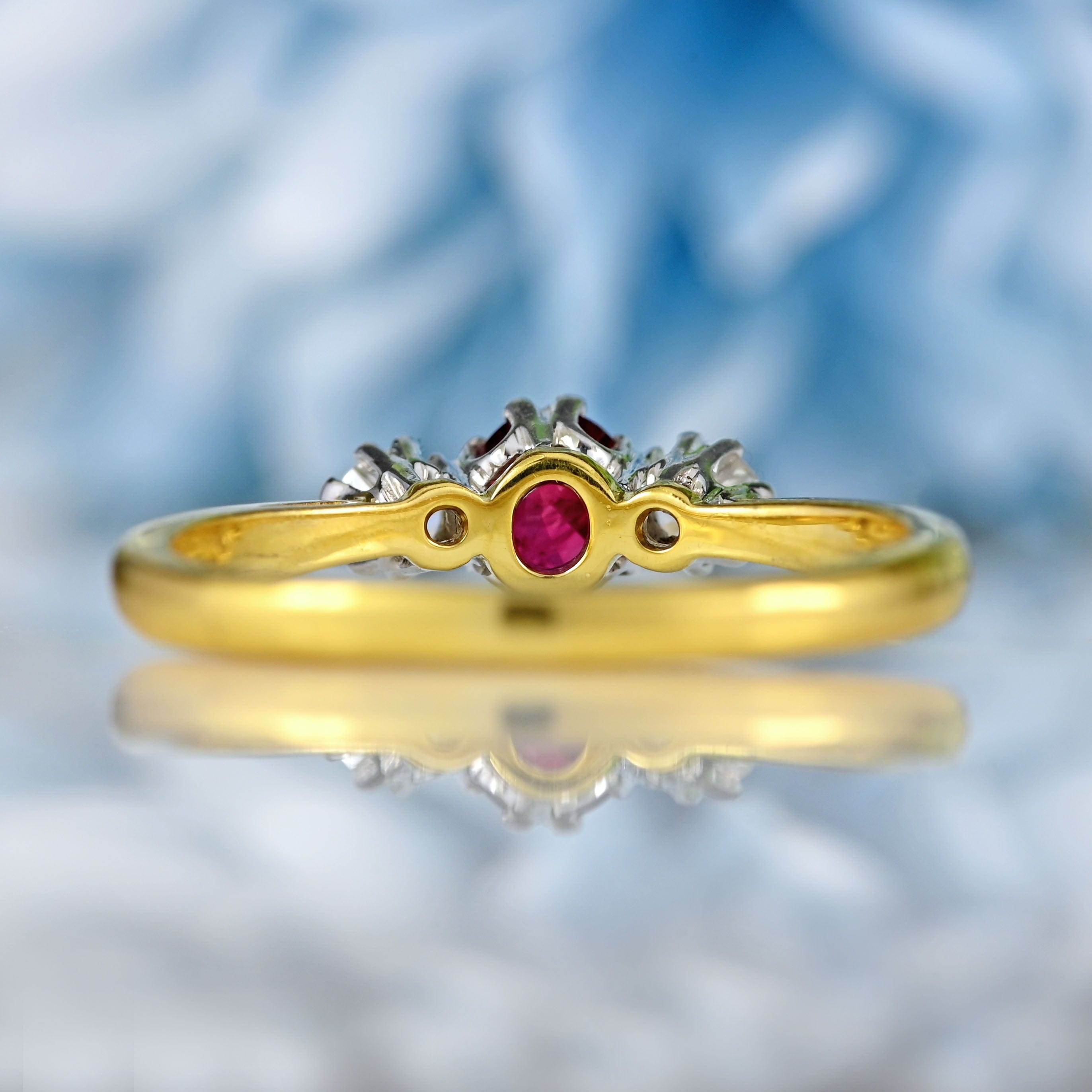 Ellibelle Jewellery Vintage 1990 Ruby & Diamond 18ct Gold Three-Stone Engagement Ring