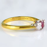 Ellibelle Jewellery Vintage 1990 Ruby & Diamond 18ct Gold Three-Stone Engagement Ring