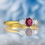 Ellibelle Jewellery Vintage 1990 Ruby & Diamond 18ct Gold Three-Stone Engagement Ring