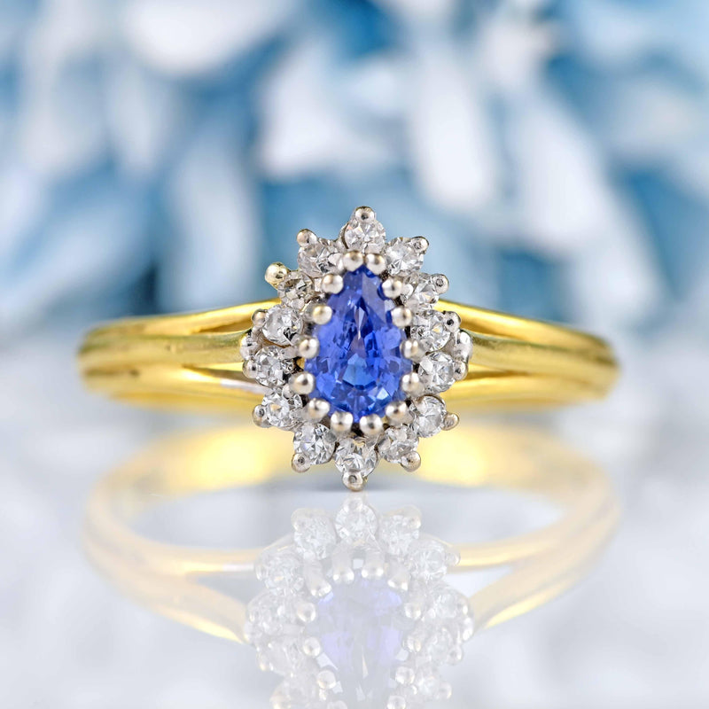 Ellibelle Jewellery Vintage 1990 Sapphire 18ct Gold Pear-Shaped Cluster Ring