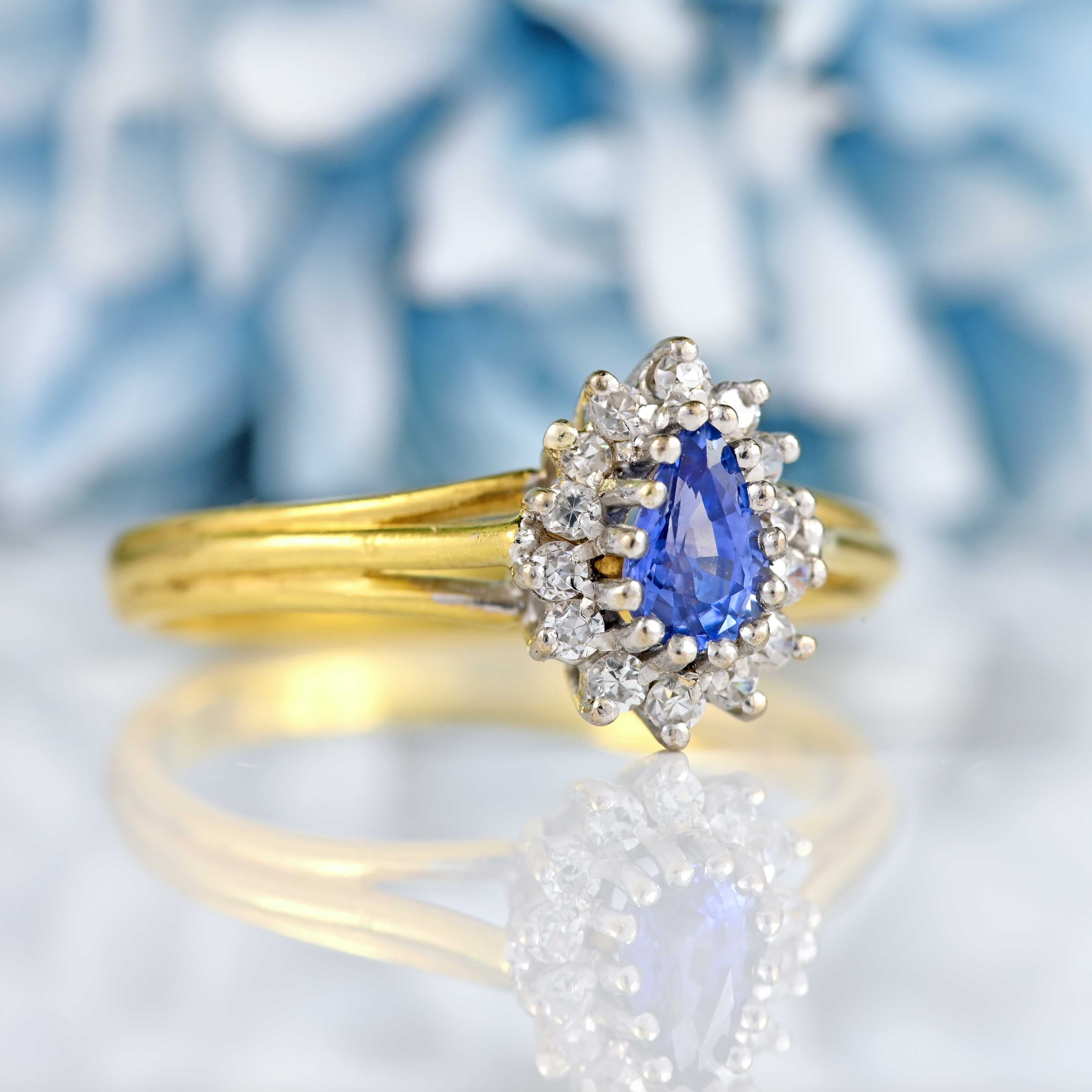 Ellibelle Jewellery Vintage 1990 Sapphire 18ct Gold Pear-Shaped Cluster Ring