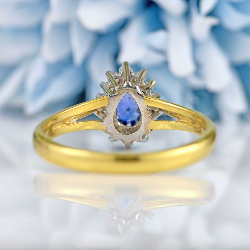 Ellibelle Jewellery Vintage 1990 Sapphire 18ct Gold Pear-Shaped Cluster Ring