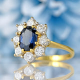 Ellibelle Jewellery Vintage 1990 Sapphire & Diamond 18ct Gold Cluster Ring (1.40cts)