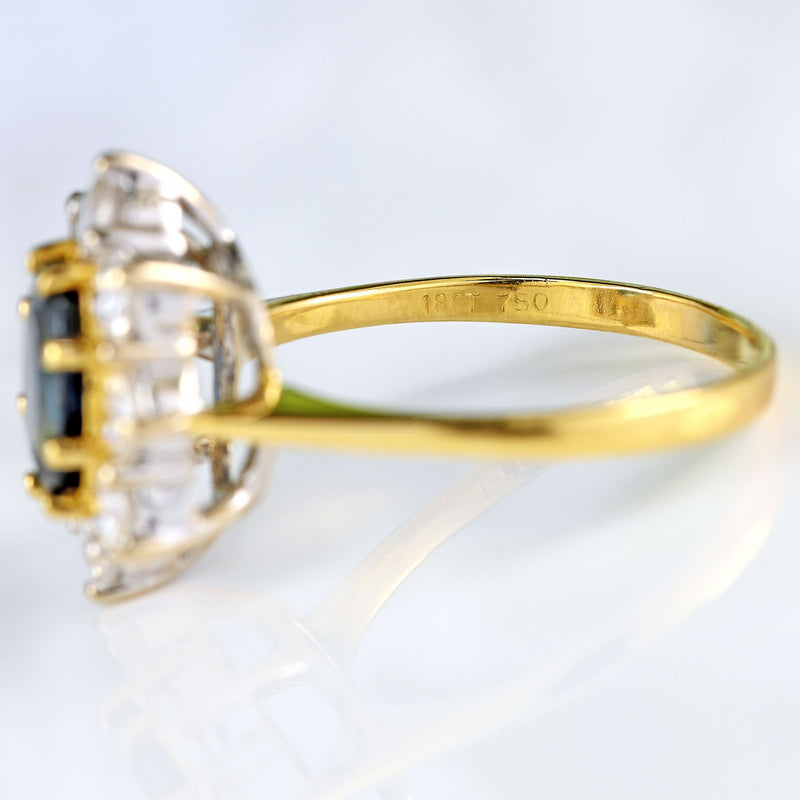 Ellibelle Jewellery Vintage 1990 Sapphire & Diamond 18ct Gold Cluster Ring (1.40cts)
