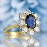 Ellibelle Jewellery Vintage 1990 Sapphire & Diamond 18ct Gold Cluster Ring (1.40cts)