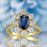 Ellibelle Jewellery Vintage 1990 Sapphire & Diamond 18ct Gold Cluster Ring (1.40cts)