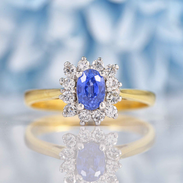 Ellibelle Jewellery Vintage 1990 Sapphire & Diamond 18ct Gold Cluster Ring