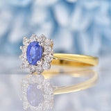 Ellibelle Jewellery Vintage 1990 Sapphire & Diamond 18ct Gold Cluster Ring