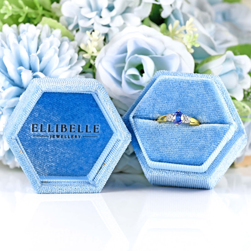 Ellibelle Jewellery Vintage 1990 Sapphire & Diamond 18ct Gold Three-Stone Ring