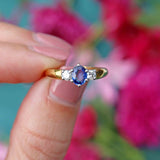 Ellibelle Jewellery Vintage 1990 Sapphire & Diamond 18ct Gold Three-Stone Ring