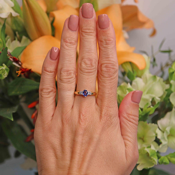 Ellibelle Jewellery Vintage 1990 Sapphire & Diamond 18ct Gold Three-Stone Ring
